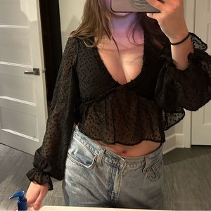 🆕Black See-through Long Sleeve Flowy Top
